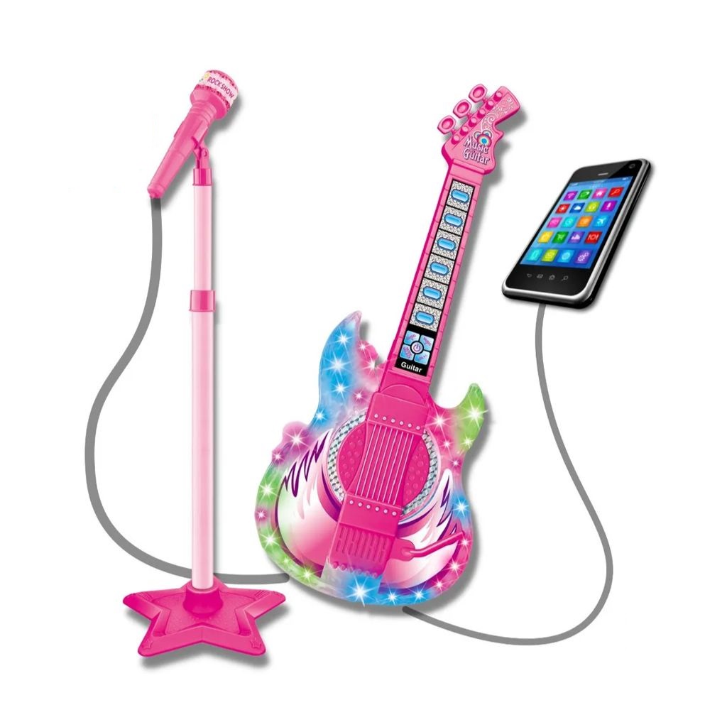 Guitarra C/ Microfone Pedestal Rock Show Rosa Dmt5893 Dmtoys - Mom & Baby