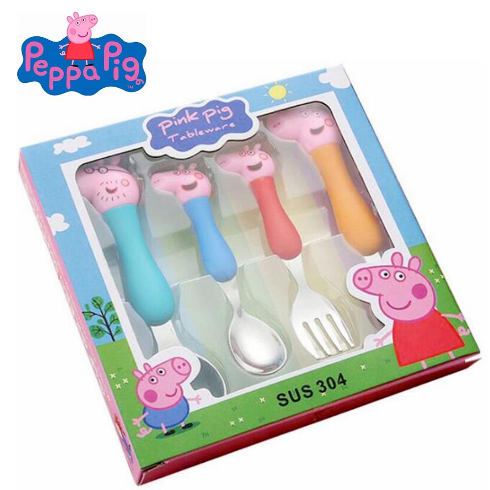 4Pcs/Set Peppa Pig Kids Cutelaria Conjunto De Talheres Para Crianças Colher De Garfo Refeição Diária Desenho Animado Grip Spoon Toy Holiday em Oferta na Shopee