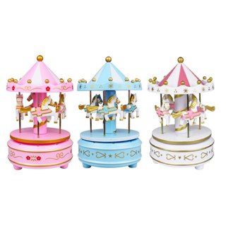 Caixa De Música Carrossel De Cavalo Brinquedo Caixinha De Música Menino Menina Azul Rosa A Corda Infantil Bebê