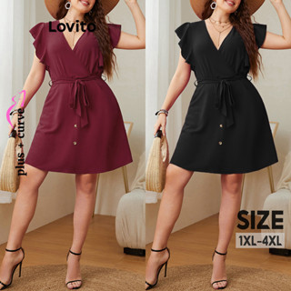 Lovito Vestido Casual Liso De Renda Com Botão Plus Size Para Mulheres LNE31158 (Multicolorido)