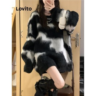 Lovito Suéter Casual Patchwork Colorblock Padrão Para Mulheres LNA38156 (Preto E Branco)