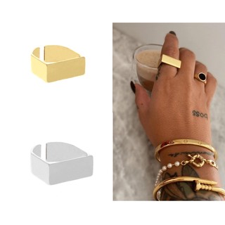 Anel Feminino quadrado Bloc Dourado Prateado 18k Levemente Ajustável