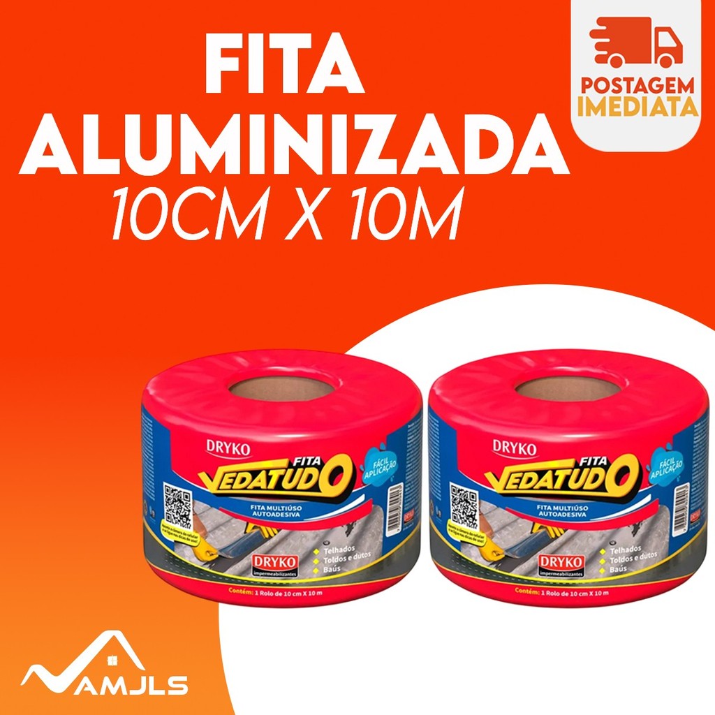 Fita Manta Asfáltica Aluminizada 10cm x 10mt Multiuso Vedatudo