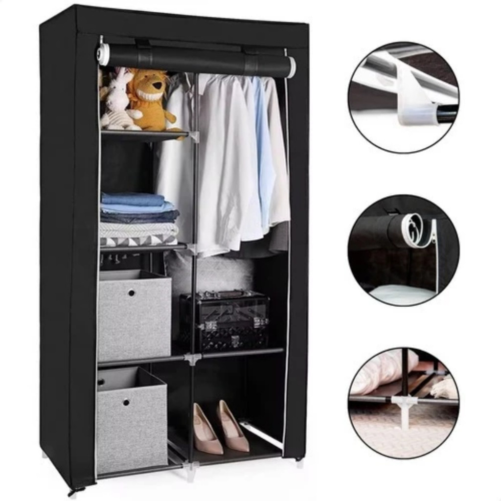 Guarda Roupa Duplo Armário Organizador Dobrável Armário de Roupas Sapatos Multiuso