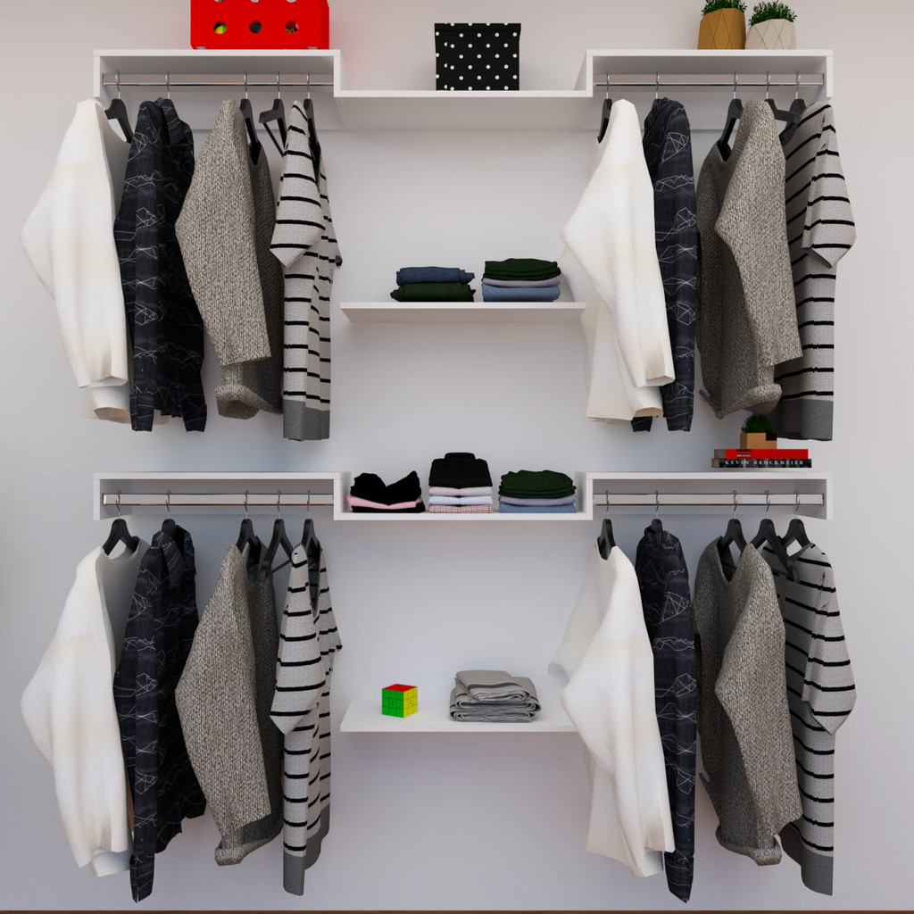 Kit Closet com Cabideiros de 60cm e Prateleiras Branco Organização Moderna para Seu Quarto em Oferta na Shopee