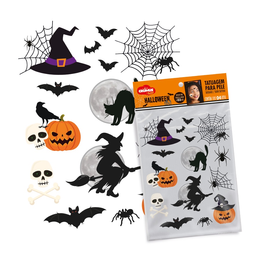 Tatuagem Temporária Para Pele - Halloween Travessuras  - 4 unidades - Cromus - Rizzo - Fashion Accessories