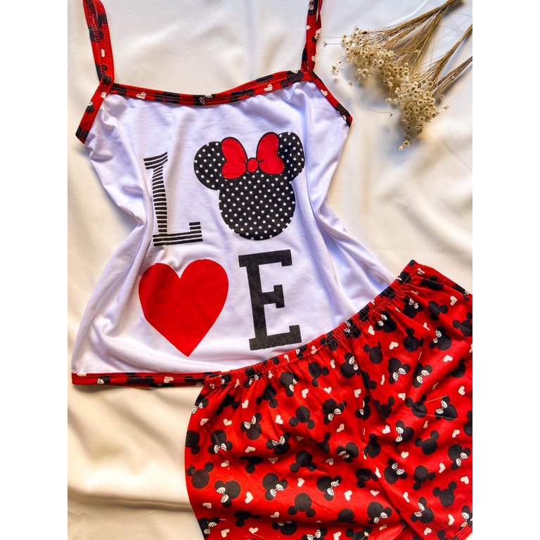 Pijama Short Doll VIRGÍNIA Personagens Alça Malha Verão Blusa Short Estampado