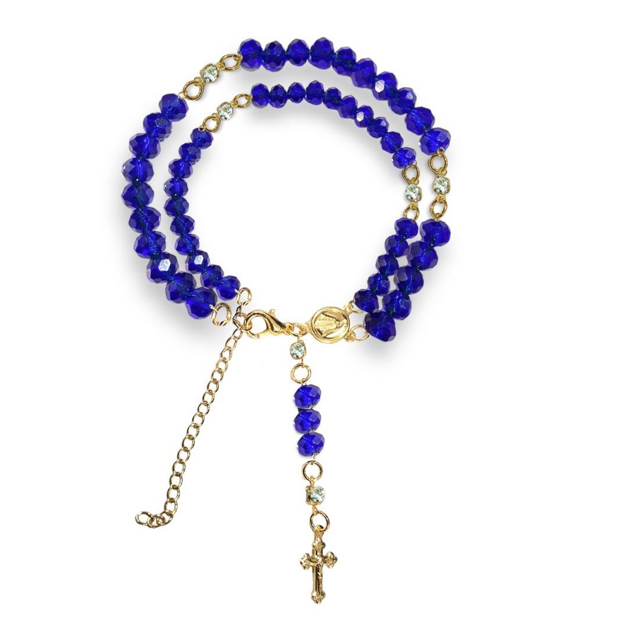 Pulseira Terço Cristal Folheada a Ouro Nossa Senhora Aparecida