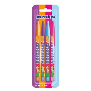 Caneta Mentos Esferográfica Jet Lux - blister com 4 cores vibrantes