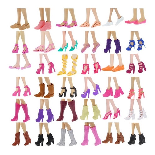 Conjunto Kit de Sapatos Para Boneca Sapatinhos Calçados Tênis Bota Chinelo Sandália Pés Retos Salto Alto - Compatíveis com Bonecas de até 30cm de Altura - Sheilinha Confecção