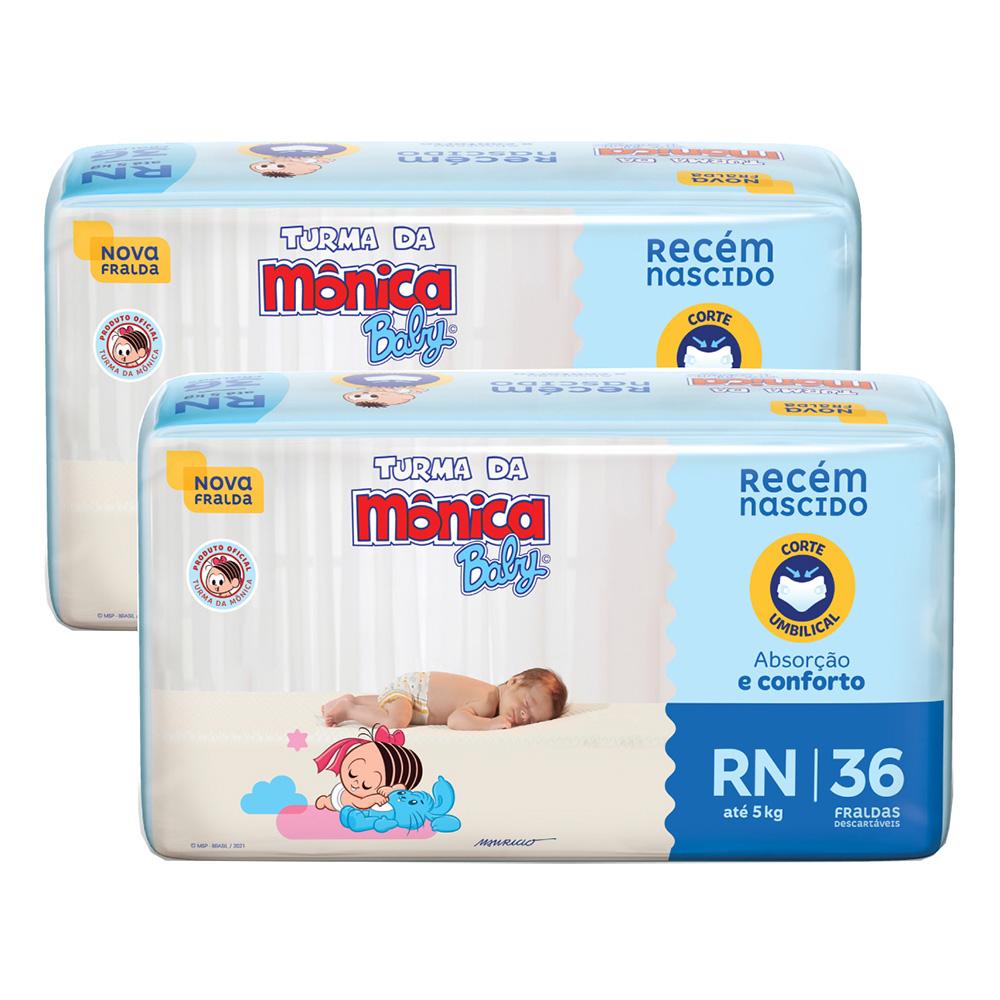 Kit 2 Fraldas Turma da Mônica Baby Jumbo RN com 36un cada - Mom & Baby