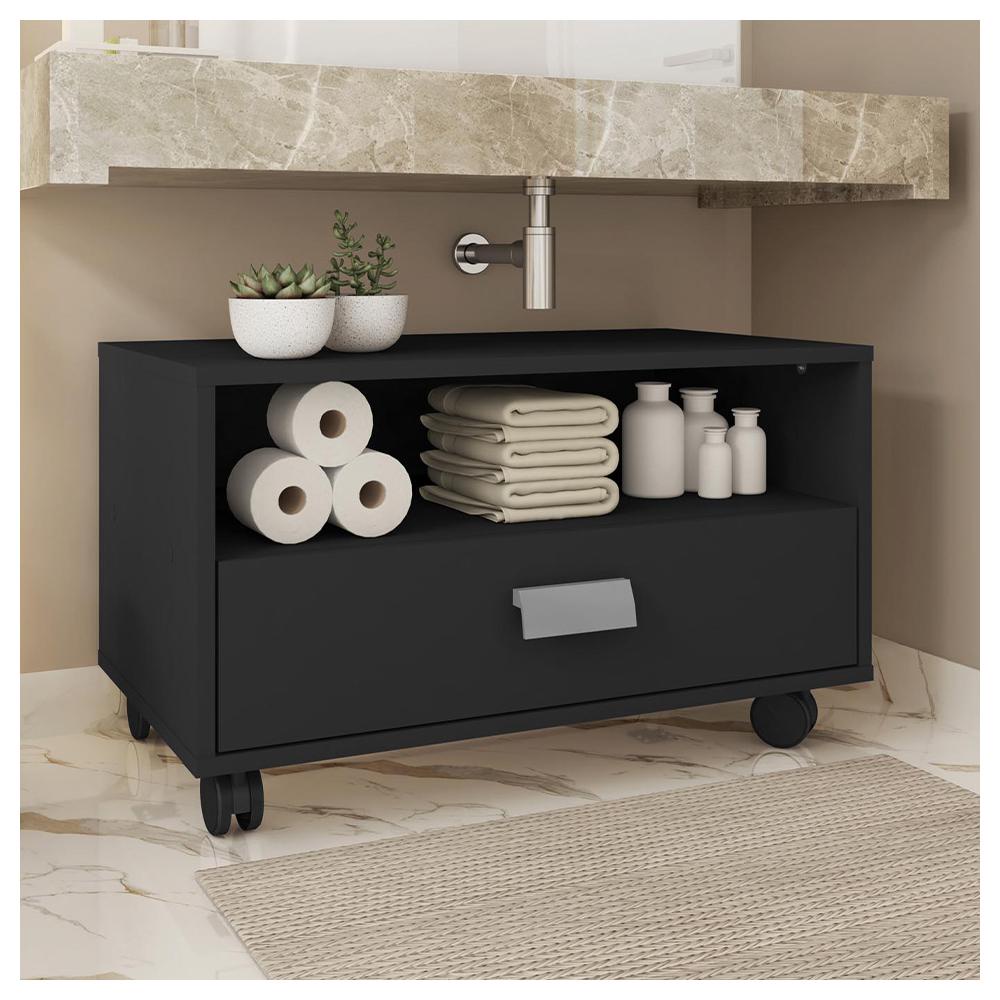Gabinete Armário Banheiro Com Rodízios Towel Preto em Oferta na Shopee