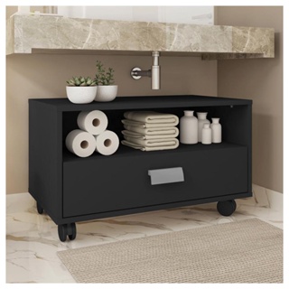 Gabinete Armário Banheiro Com Rodízios Towel Preto em Oferta na Shopee