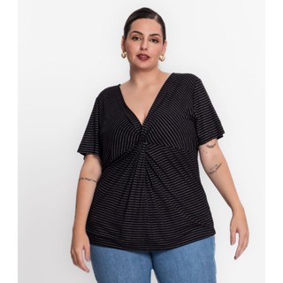 Blusa Plus Size Em Viscotorcion Secret Glam Preto