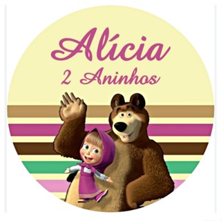 50 Adesivos Marsha e o Urso para Festa Personalizado 5x5cm