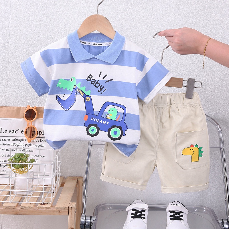 Nova Roupa De Verão Bebê Para Crianças Meninos Camiseta Listrada Calções 2Pcs/Set Kids Outfits Casual De Pequeno Porte