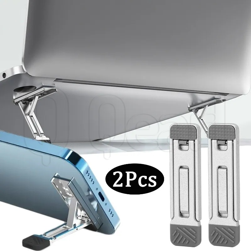 2Pcs Suporte Invisível Dobrável Antiderrapante Para Laptop/Telefone De Mesa Fina Escondido Universal Computador/3 Engrenagens Telefônica Ajustável
