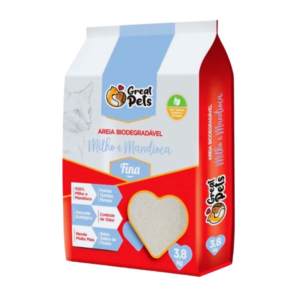 Areia Higiênica Biodegradável Para Gatos Great Pets Fina 3,8kg em Oferta na Shopee