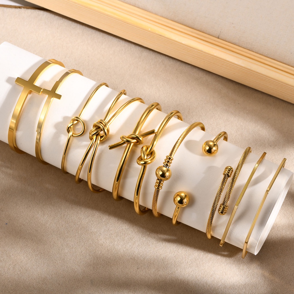 Vnox Classics Cuff Bangle for Women Girl , 18K Gold Nó De Aço Inoxidável Cross Bracelete De Moda Simples Jóias