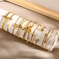 Vnox Classics Cuff Bangle for Women Girl , 18K Gold Nó De Aço Inoxidável Cross Bracelete De Moda Simples Jóias