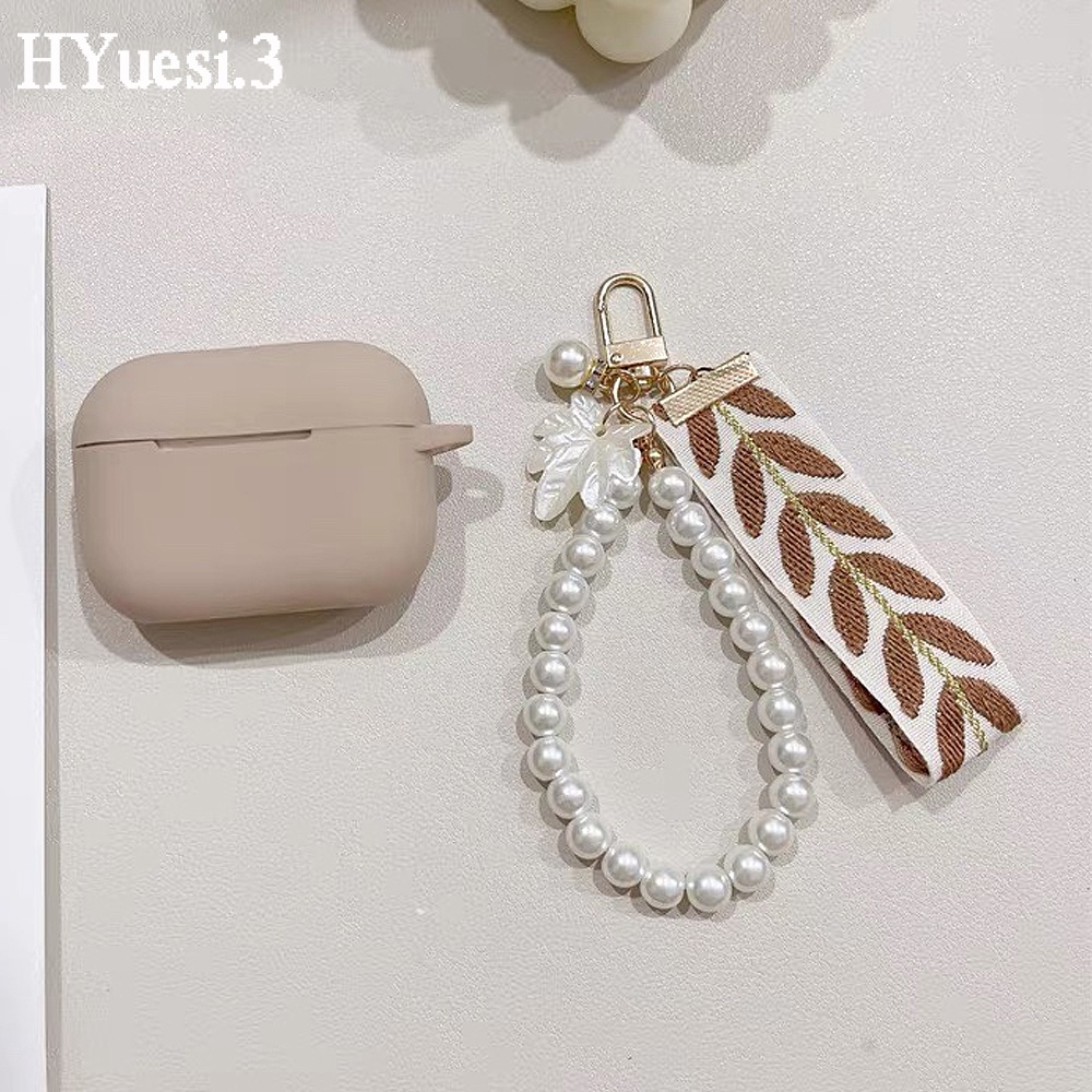 Porta-Chaves Padrão Fashion Leaf Pattern Lanyard Simples Pérola Pulseira Bangle Ring Para Meninas Fone De Ouvido Feminino Caixa De Móvel Decoração