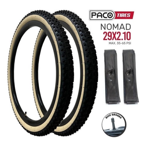 Par Pneu Aro 29x2.10 Faixa Bege 54-622mm Paco Nomad+ Câmaras