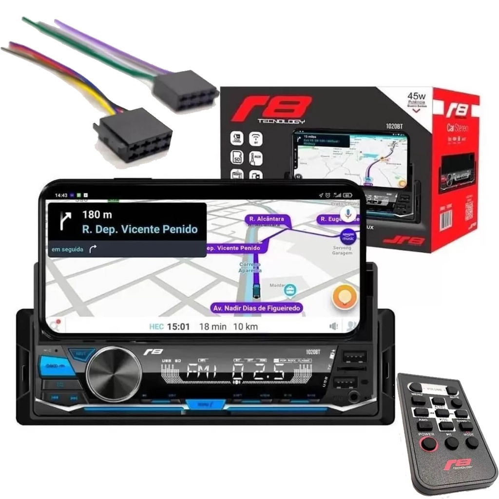 Radio Automotivo JR8 1020BT Suporte para Celular USB SD Bluetooth Painel Carro Áudio Veicular em Oferta na Shopee