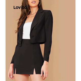 Lovito Casual Blazer Feminino Liso Básico LBA05026 (Preto)