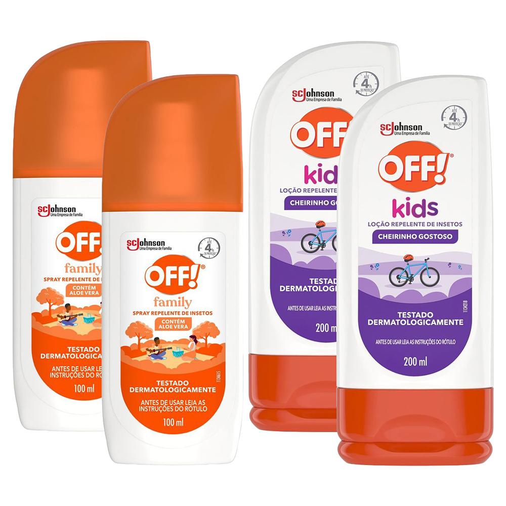 Kit 2 Repelente de Insetos Off! Loção Kids 200ml + 2 Repelente Off! Spray Family 100ml em Oferta na Shopee