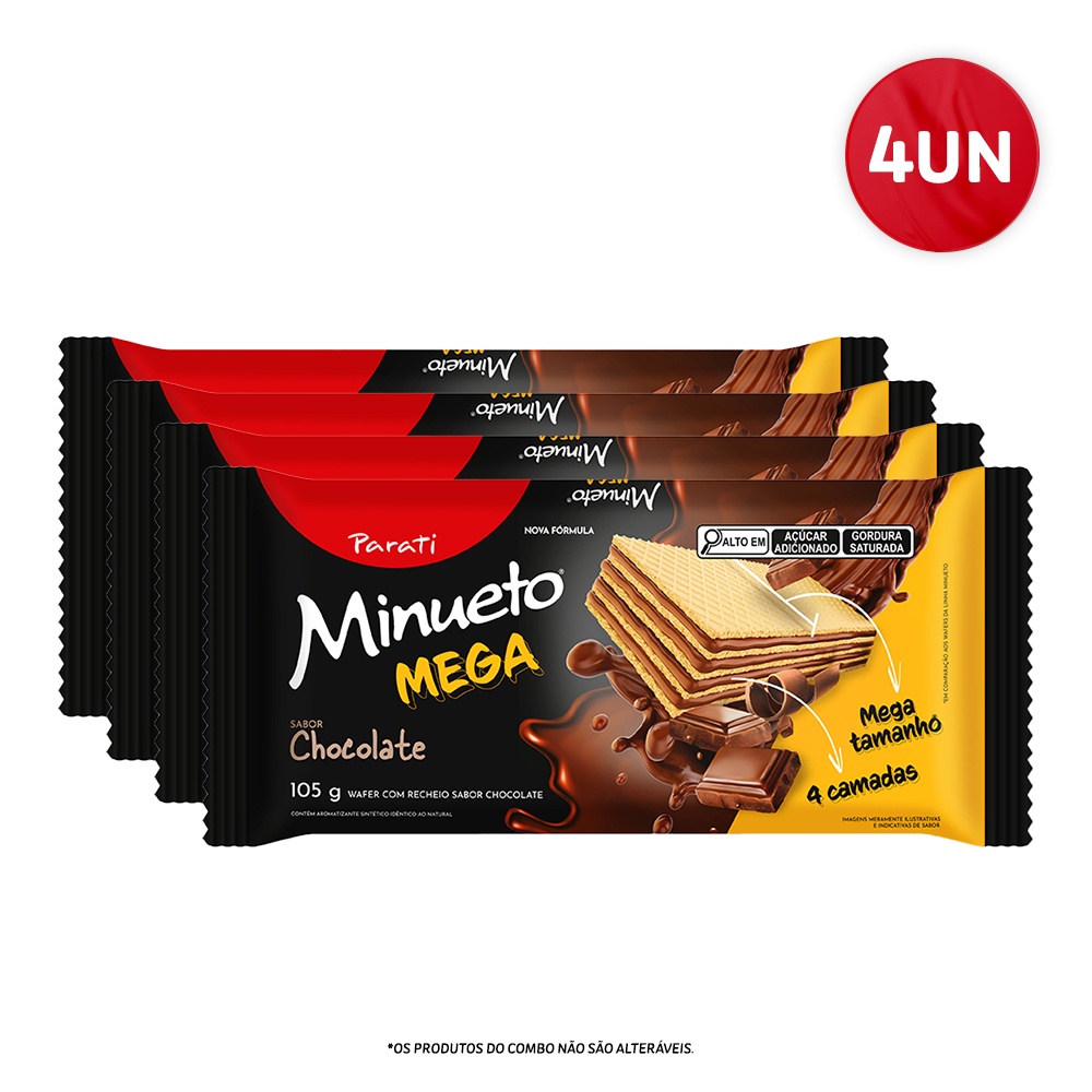 Combo Wafer Minueto Mega Chocolate 105G - 4 Unidades em Oferta na Shopee