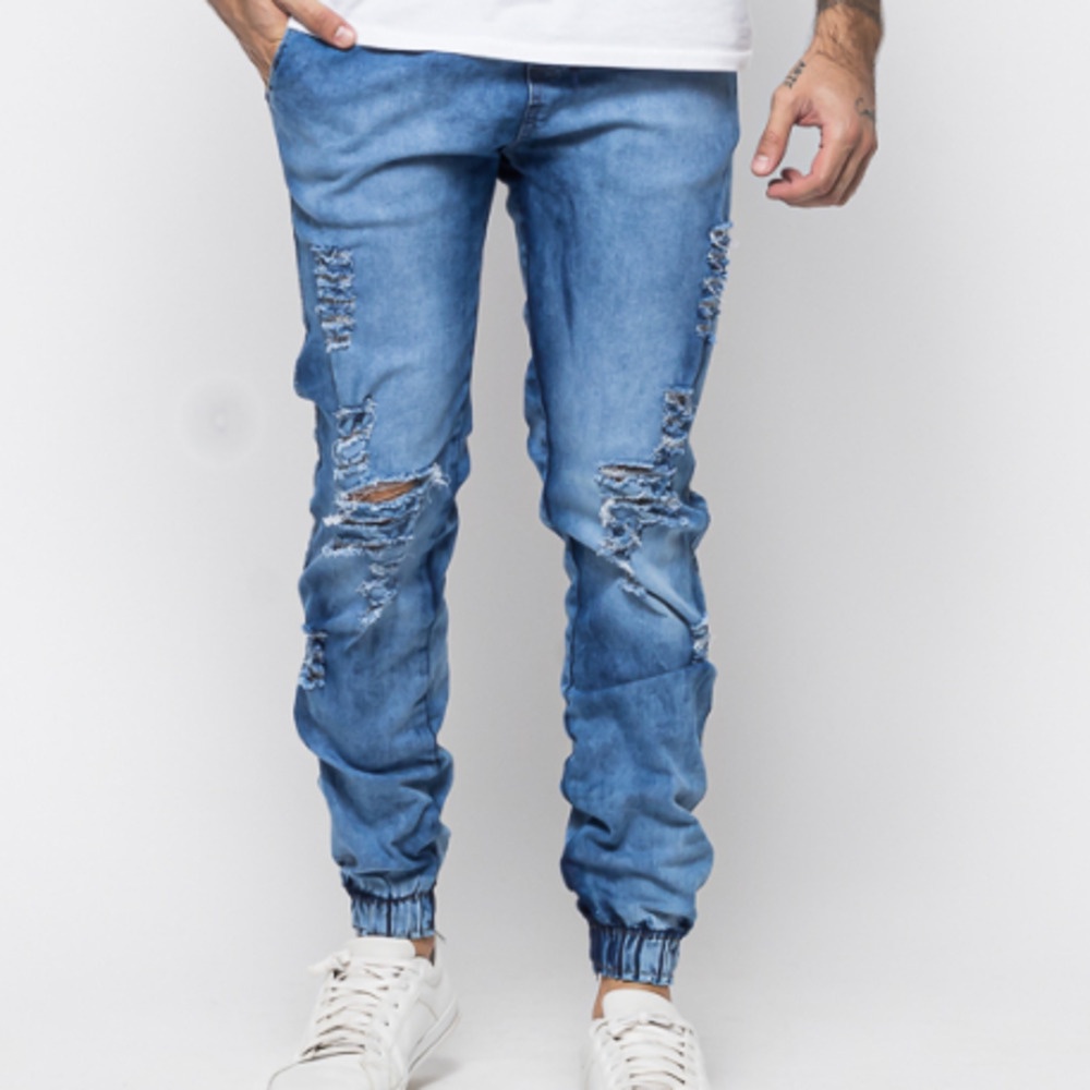 CALÇA JOGGER JEANS  MASCULINA FEMININA DESTROYED RASGADA