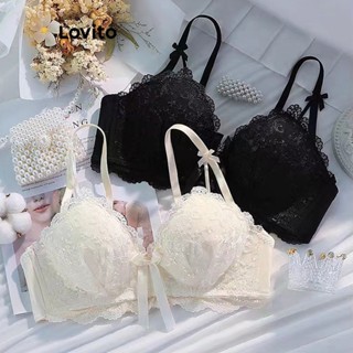 Lovito Casual Bralette Feminino Liso com Renda LNE29034 (Off White/Preto)