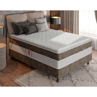 Cama Box Casal Conjugada Elegance Breare Luxo Cinza/Branco
