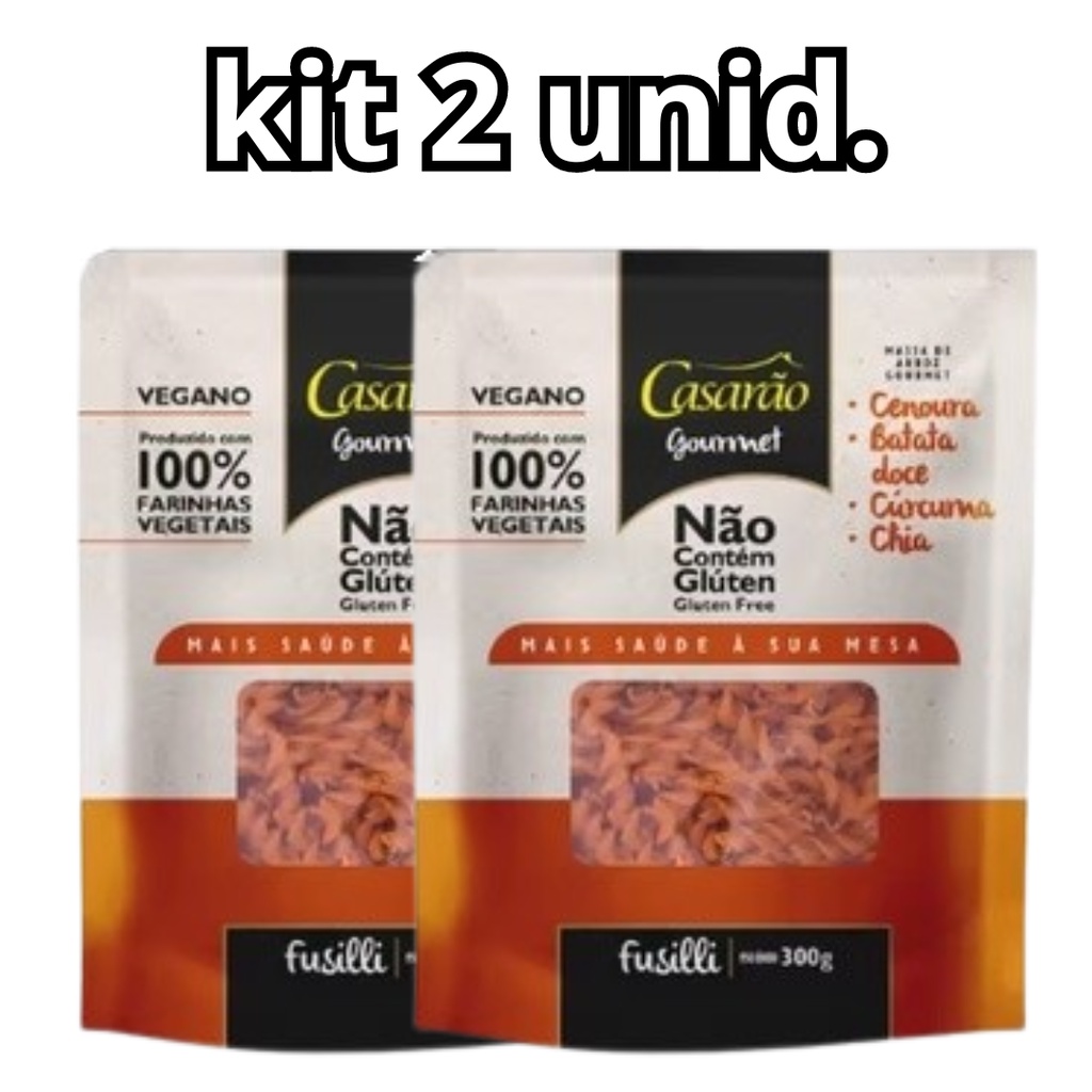 KIT 2 unid Macarrão Fusilli de Arroz com Cenoura, Batata Doce, Cúrcuma e Chia 300g - Casarão