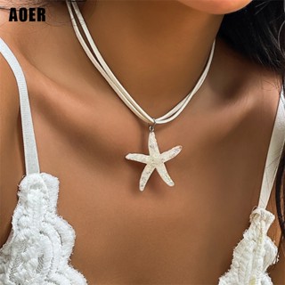 AOER Vintage Beach Starfish Pingente Estrela Do Mar Multilayer Velvet Chain Necklace Feriado Colar Simples