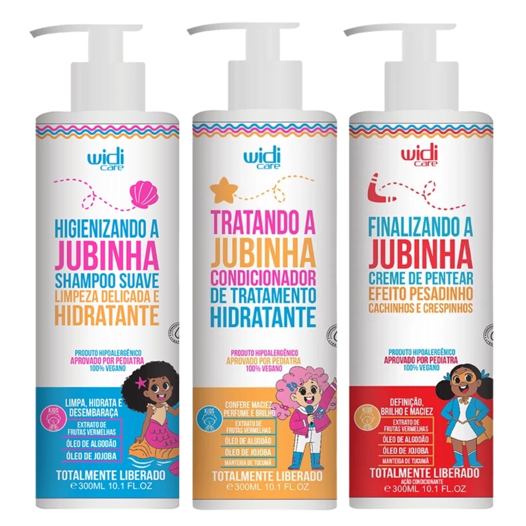 Kit Jubinha Widi Care Shampoo + Condicionador + Creme Pesadinho Hipoalergenico Vegano Infantil