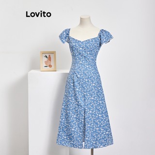 Lovito Boho Vestido Feminino Floral com Fenda L74ED199