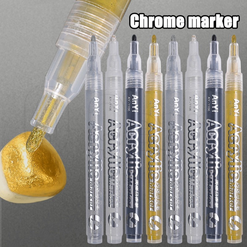 Marcador Acrílico-Para Pintura Em Rocha De Pneu Vidro Cerâmico-Cor Dourada E Prateada-Caneta Marcadora Permanente-Caneta