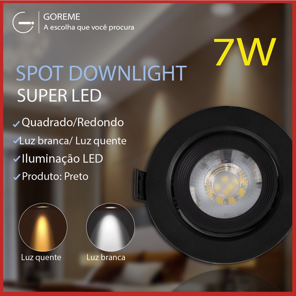 Luminária Spot Led Redondo Direcionável 7W Embutir Gesso Teto Preto |Luz Fria / Luz Quente Bivolt Spot Super LED em Oferta na Shopee