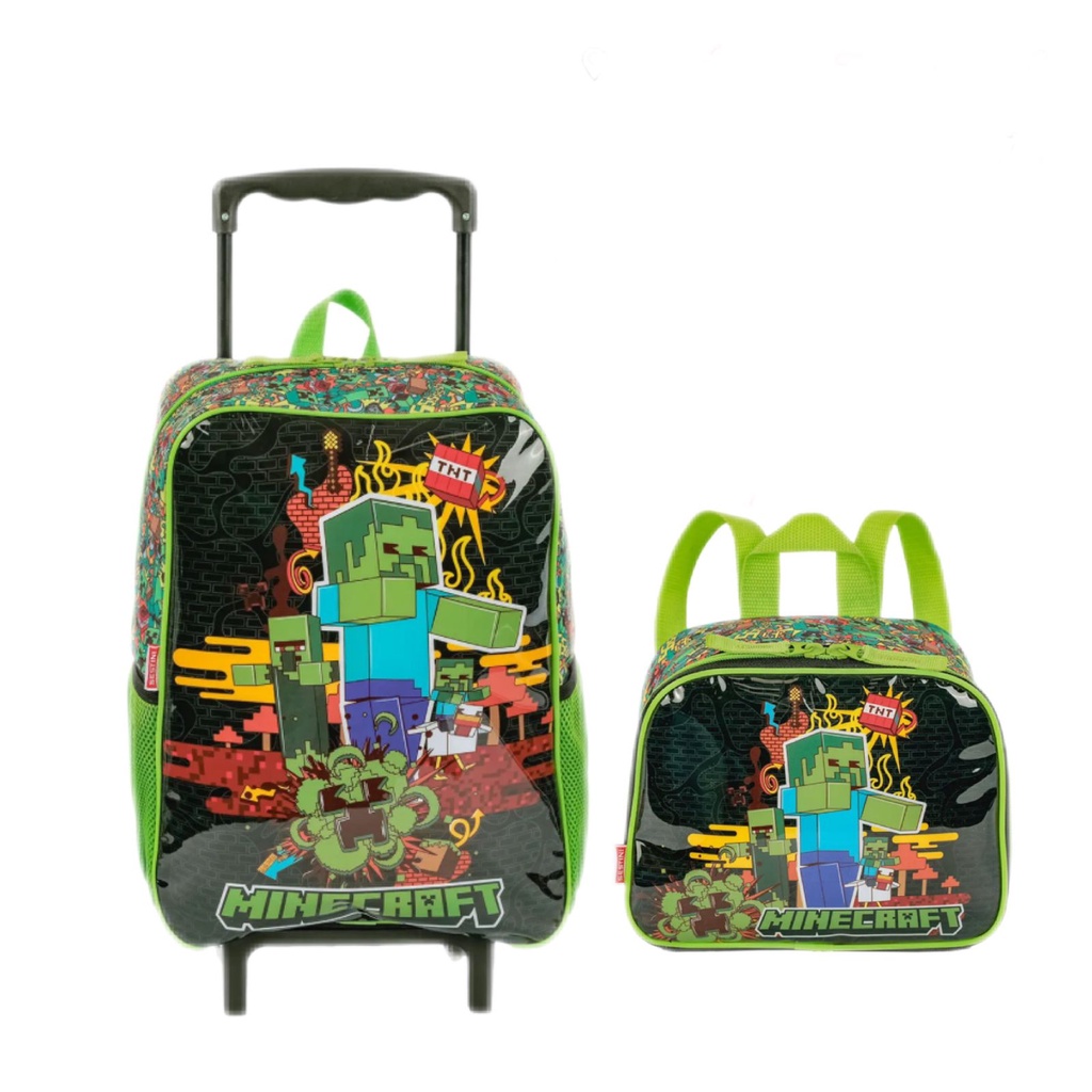 Kit Mochila de Carrinho + Lancheira Sestini Minecraft 900042-00