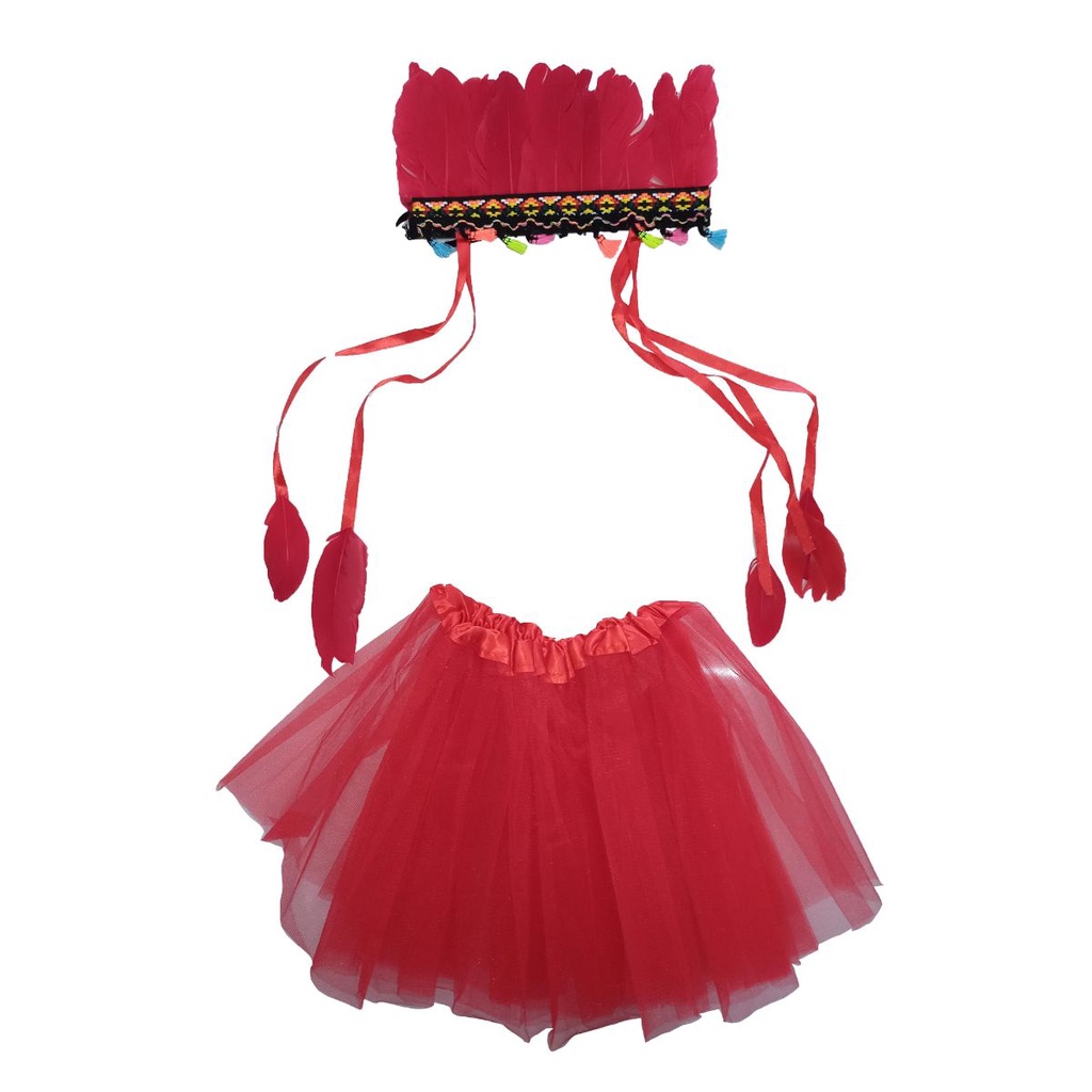 Fantasia de Carnaval Infantil Índio Vermelha - Saia 30cm e cocar