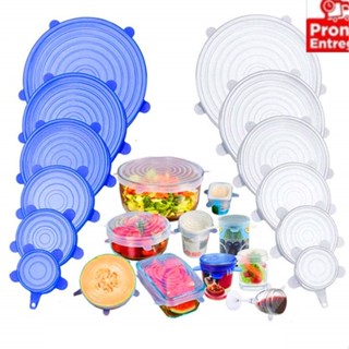 Kit 6 Tampas Panela Silicone Universal Reutilizável Elástica Tampas Silicone Cozinha Geladeira
