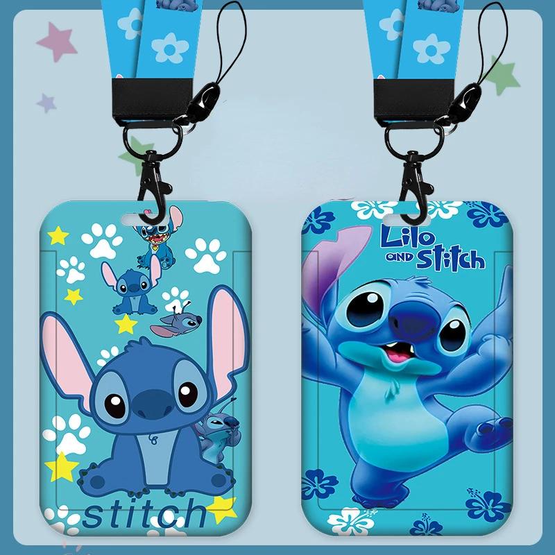 Disney-Lilo & Stitch Porta-Cartões Para Casais , Chaves , Cordão , Viagem , Ponto Bonito , ID , Crachá
