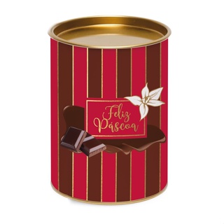 Lata para Ovo 350g Listras Vermelho e Marrom - 13x13x18cm - 01 unidade - Cromus Páscoa - Rizzo Embalagens em Oferta na Shopee