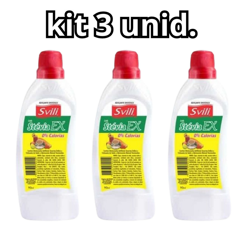 KIT 3 unid Adoçante com Stévia EX 90ml - Svili  em Oferta na Shopee