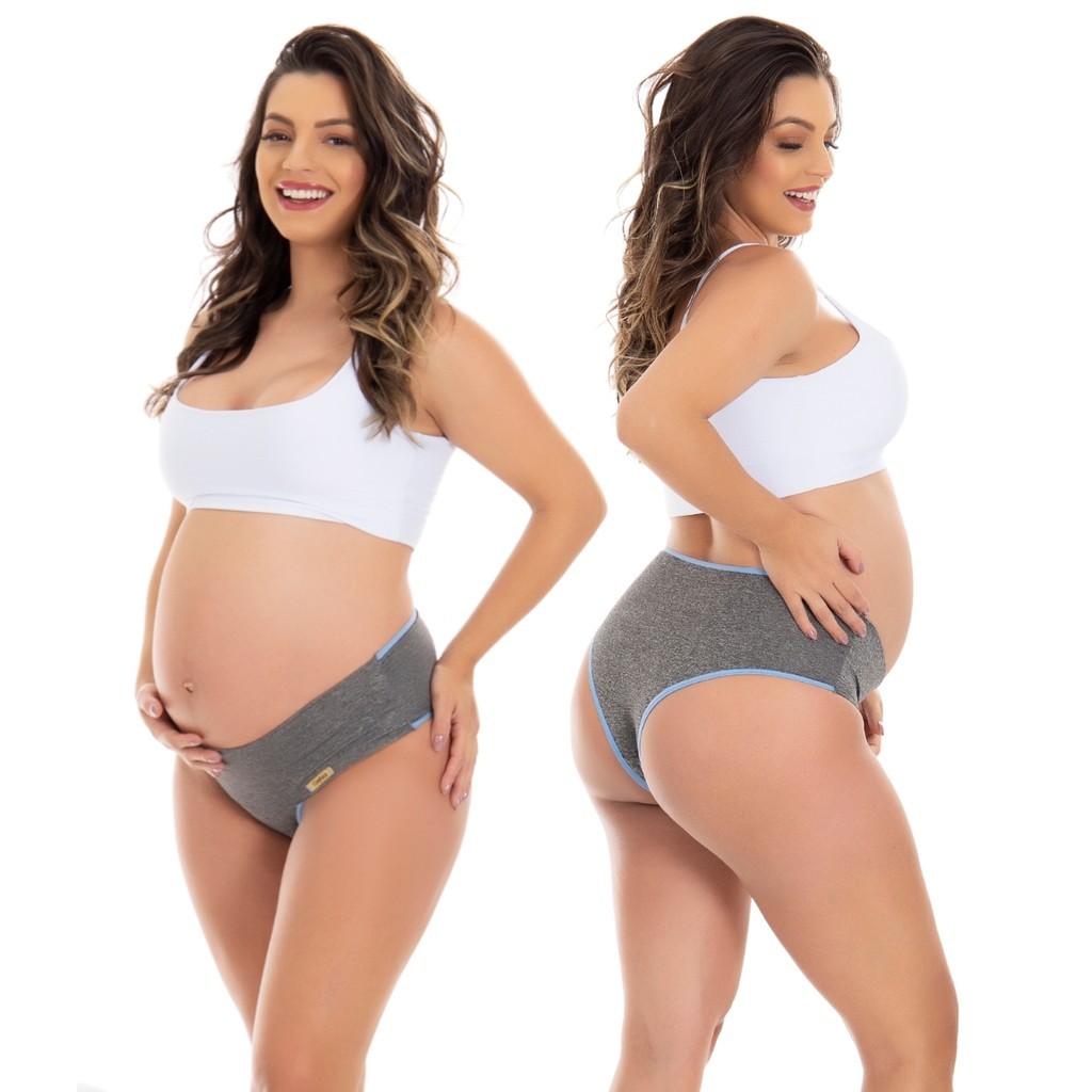 Kit 5 Calcinha Gestante Modeladora Cós Alto Feminina Microfibra Compressão