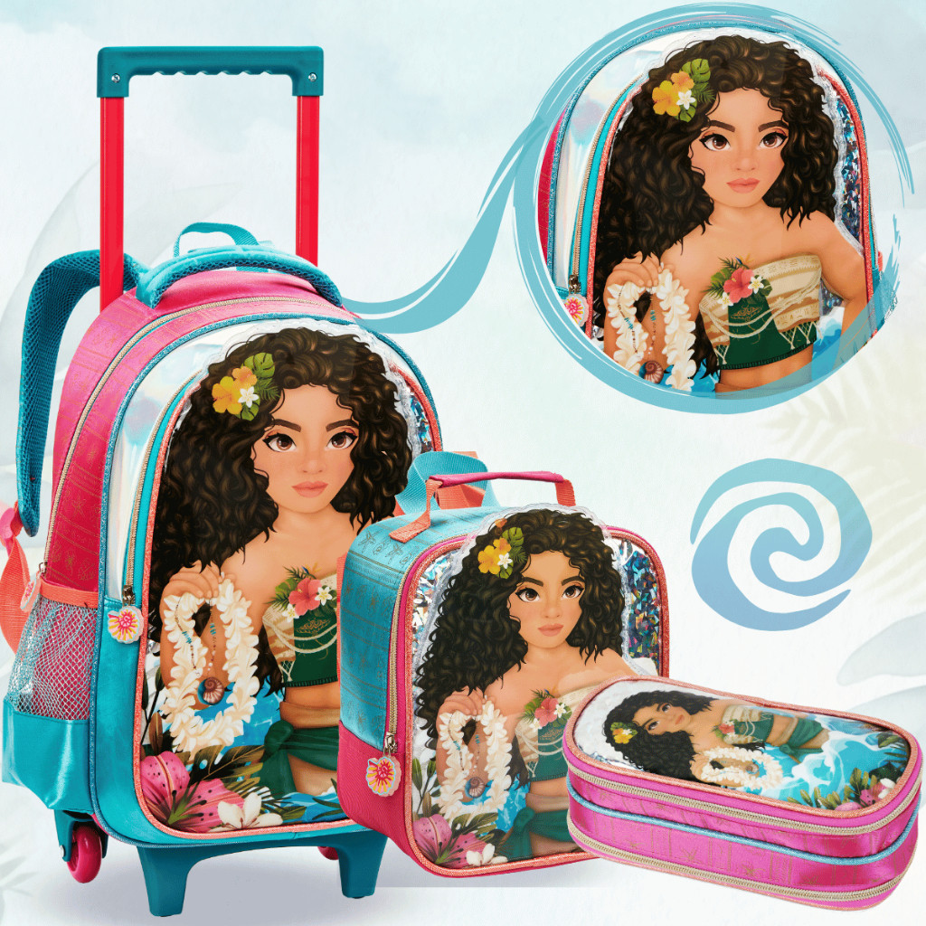 Mochila Infantil Escolar Menina Princesa Estilo Moana Kit Rodinha Lancheira Estojo Costas Feminina Criança Escola em Oferta na Shopee