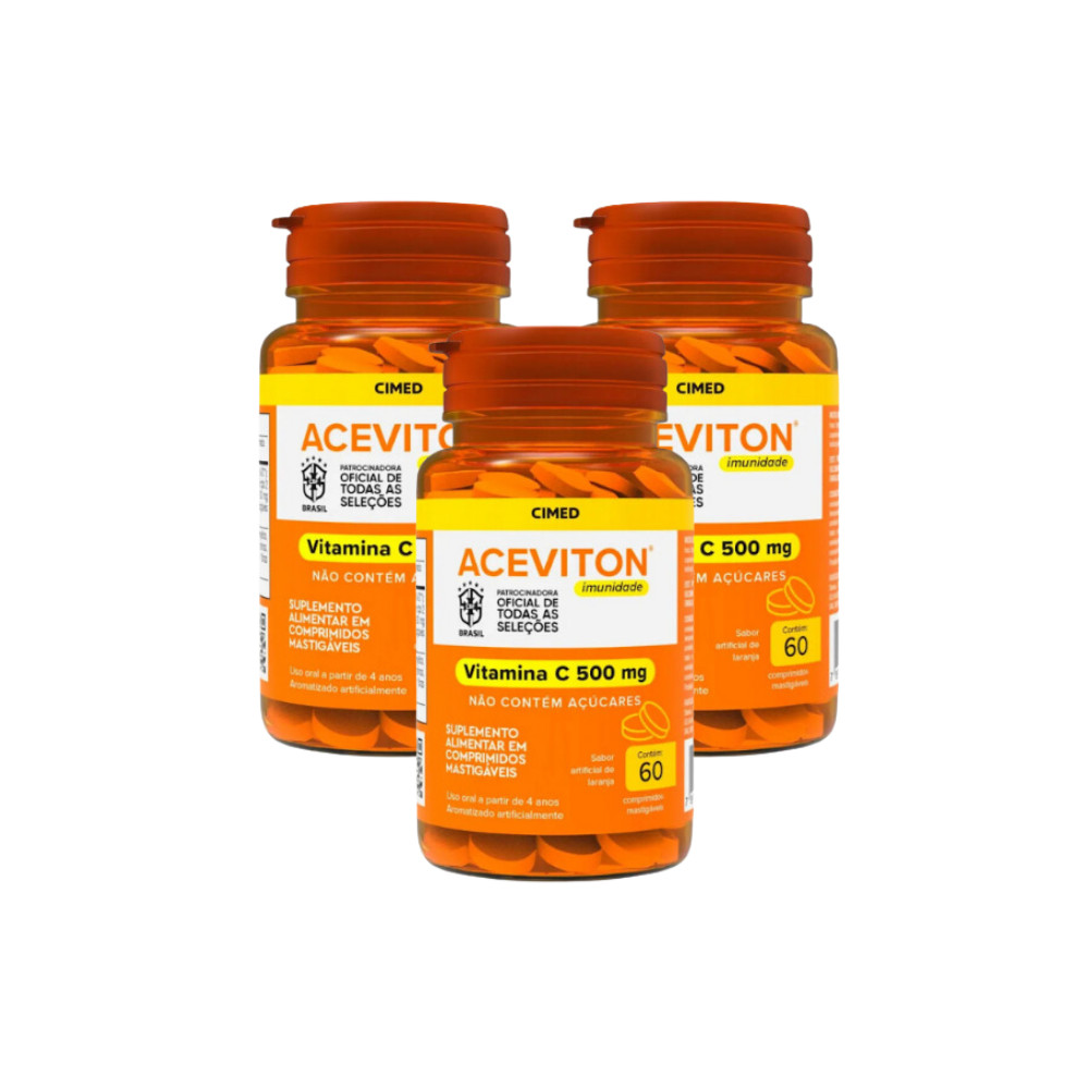 Kit 3 Aceviton Imunidade Vitamina C 500mg - 60 Cpr - Cimed em Oferta na Shopee