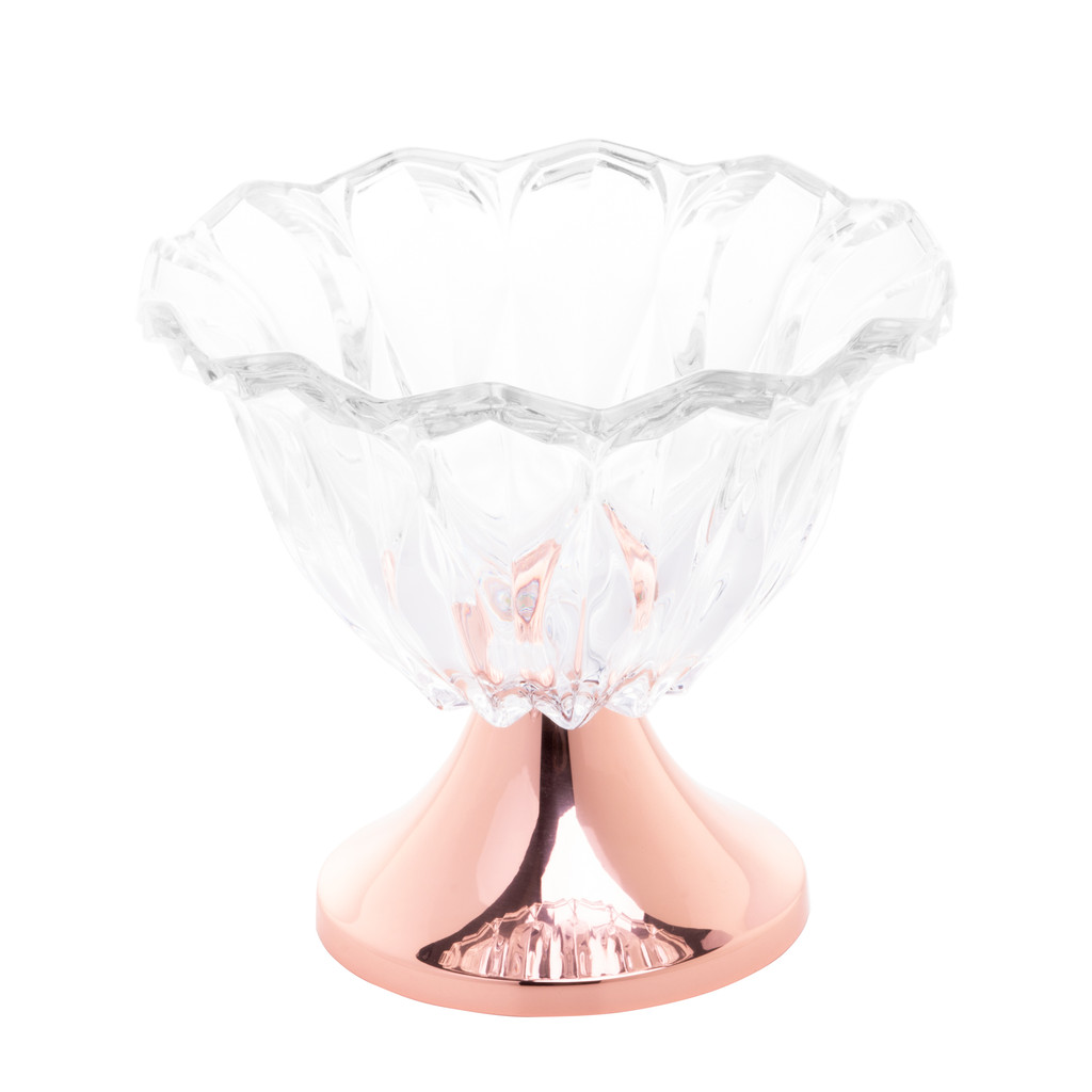 Centro De Mesa Decorativo De Vidro Com Pé De Aço Inox Rosé Gold 25cm Para Cozinha Mesa De Centro Colocar Doces Balas
