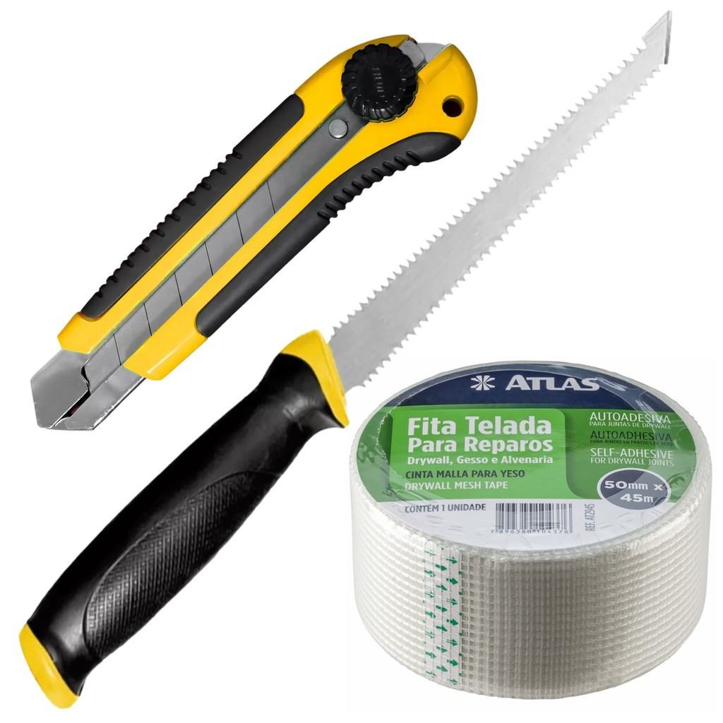 Serrote Drywall 6" + Fita Telada 50mmx45m + Estilete 25mm com Trava e lâminia